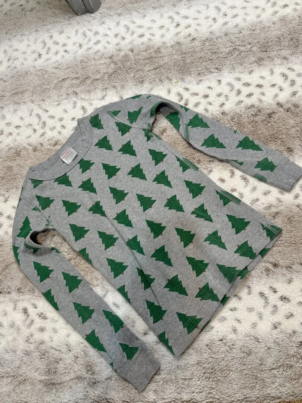 Hanna Andersson pajama set boys size 6 stripes Christmas trees winter loungewear